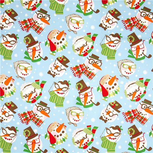 light blue Alexander Henry Christmas fabric with snowman 2