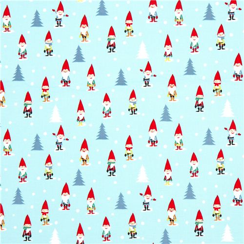 light blue Christmas fabric mini gnomes par Michael Miller 2