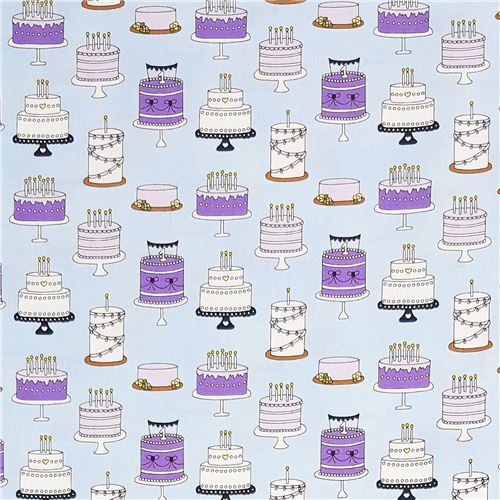 light blue Michael Miller dessert fabric with birthday cakes Fabric