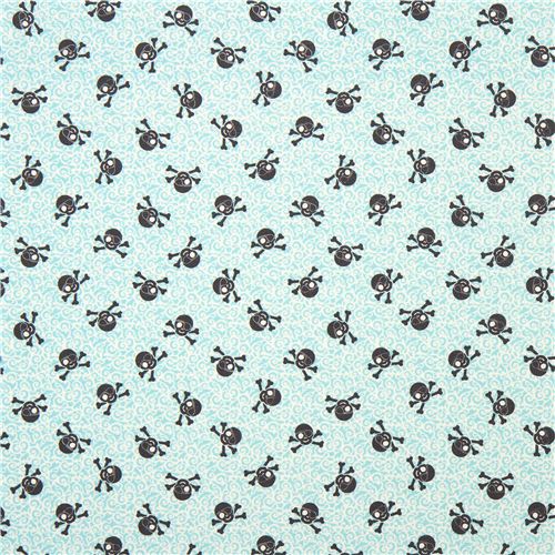 hellblauer Michael Miller Stoff Totenkopf Pirat 2