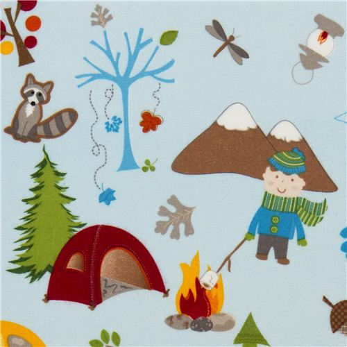 light blue Riley Blake children flannel fabric tent animals Tessuto