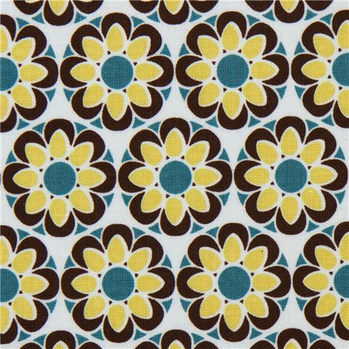 light blue Riley Blake fabric with green-brown flowers 1