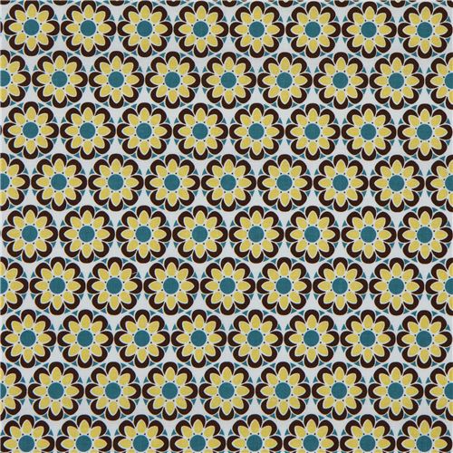 light blue Riley Blake fabric with green-brown flowers 2