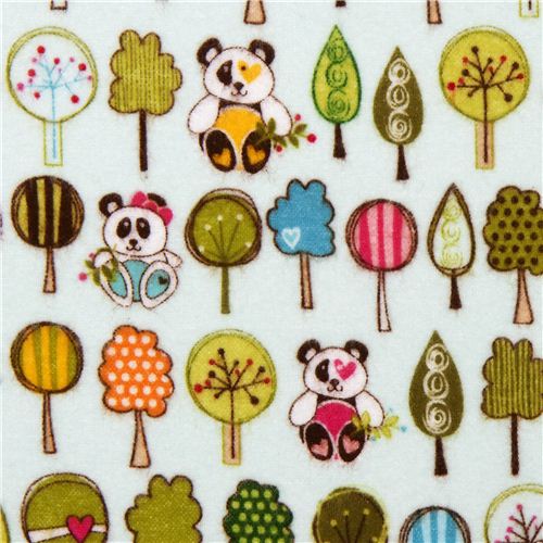 light blue Riley Blake flannel fabric panda bear trees 1