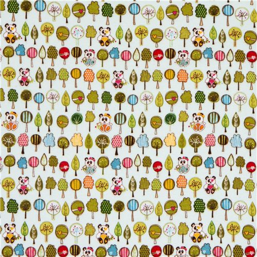 light blue Riley Blake flannel fabric panda bear trees 2