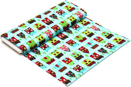 light blue Robert Kaufman Christmas fabric snowman house 3