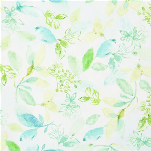 Tissu avec des fleurs bleu clair et vertes Tissu