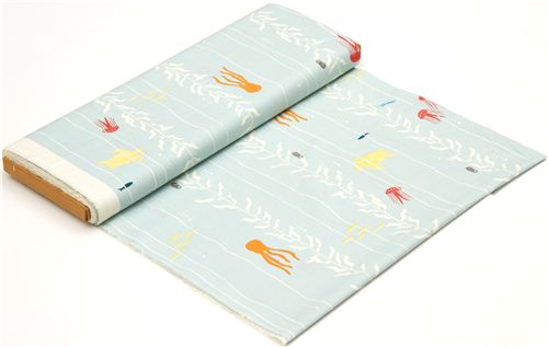 light blue birch sea animal organic fabric 3
