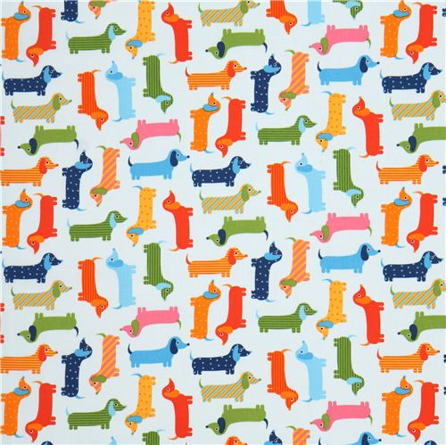 light blue dachshund colorful dog fabric Urban Zoologie by Robert Kaufman USA 2
