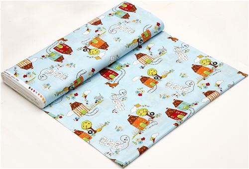 light blue designer fabric neighbourhood house backyard game 3