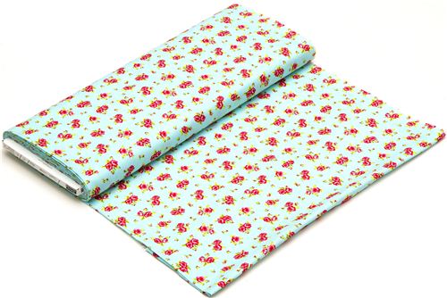 light blue designer fabric with little rosa roses flowers 3