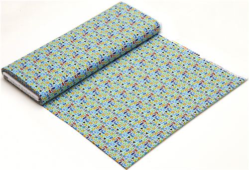 light blue designer fabric with small colourful owls 3