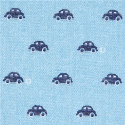 Tissu double gaze bleu clair avec des voitures Tissu