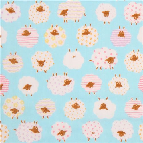 light blue double gauze fabric colorful sheep animal from Japan Fabric