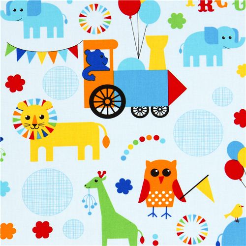 light blue fabric circus animals locomotion Robert Kaufman 1