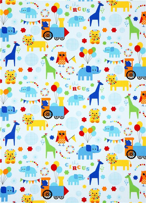 light blue fabric circus animals locomotion Robert Kaufman 2