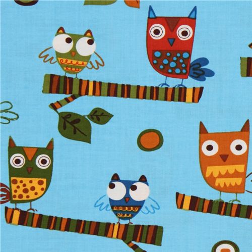 light blue fabric cute owls Robert Kaufman On a Whim 2 Fabric