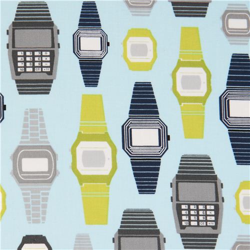 Tissu Robert Kaufman pour garçons bleu clair, montres Tissu