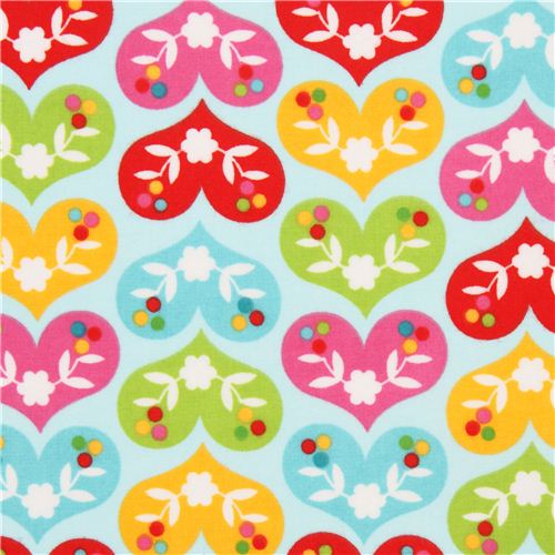 hellblauer Herzen und Blumen Flanellstoff von Robert Kaufman Stoff