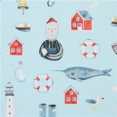 Hooked on a Feeling Nautical Life Whales Fabric by Timeless Treasures Fabric