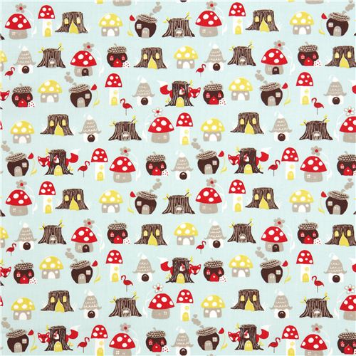 light blue organic fabric with fox toadstool by monaluna 2