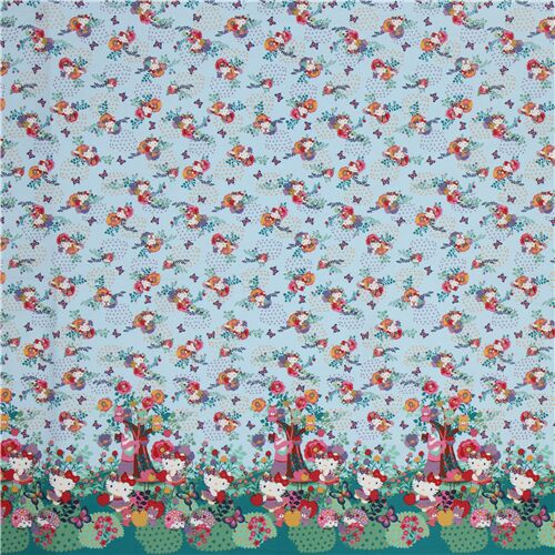 Fat Quarter (50 x 54 cm) - light blue oxford fabric with Hello Kitty flower garden 3