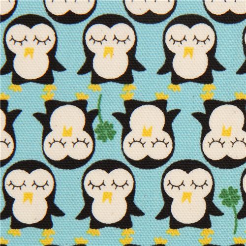 Tissu Oxford Kokka bleu clair avec des pingouins Tissu