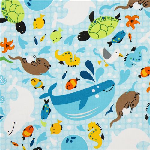light blue sea animal fabric by Robert Kaufman USA Fabric