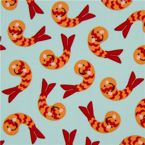 Tela azul claro de animales gambas por Robert Kaufman USA Tela