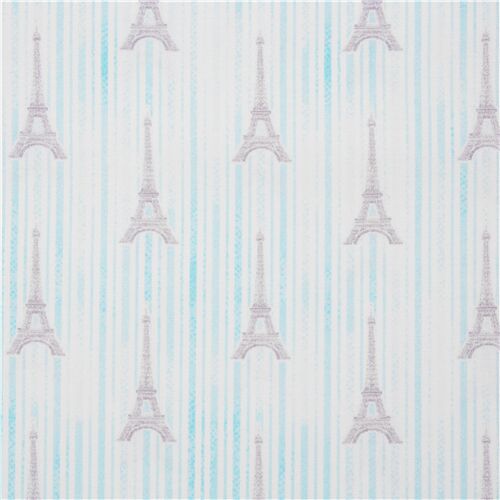 Tela algodón rayas azul claro París torre Eiffel Tela