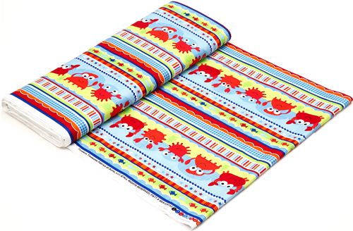 light blue stripes fabric with baby crab Timeless Treasures 3