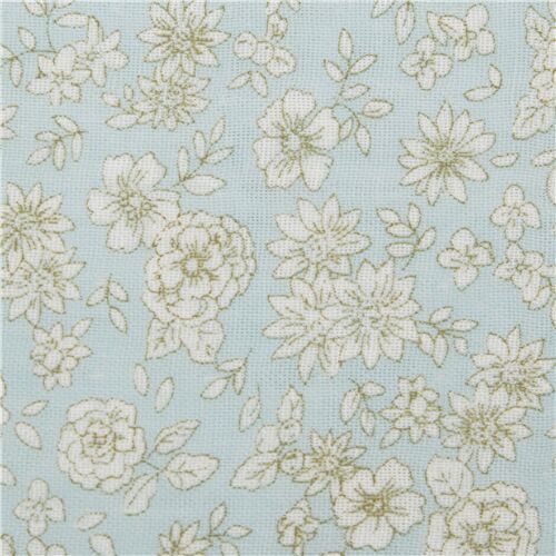 hellblau wei Blumen doppellagige Gaze Baumwollstoff Stoff