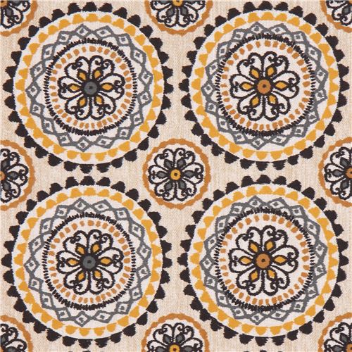 light brown fabric black grey brown flower by Michael Miller Fabric