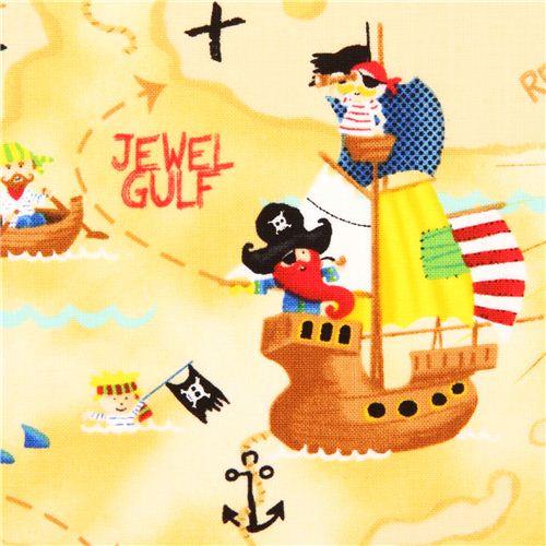 sand treasure map pirate fabric by Timeless Treasures Fabric