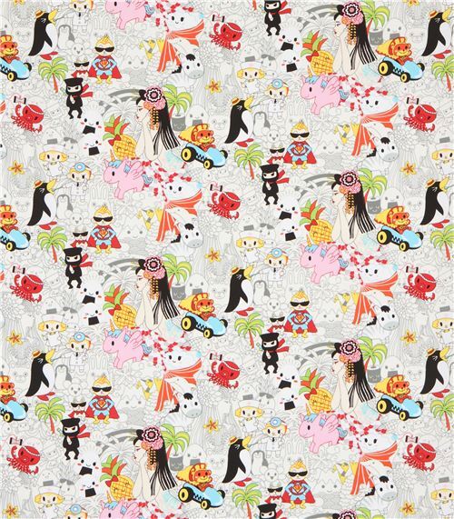 Fat Quarter (50 x 56 cm) - light cream Japanese anime quilting fabric by Trans-Pacific Textiles 2