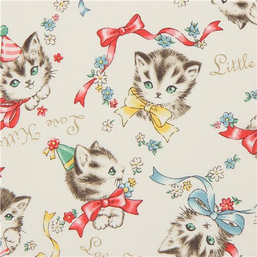 Hellcreme Quilt Gate Vintage Kätzchen Schleifen Stoff