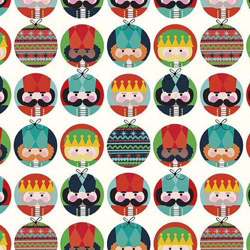 Cremefarbener Riley BlakeStoff Kreis Nussknacker Soldat Nutcracker Christmas Stoff