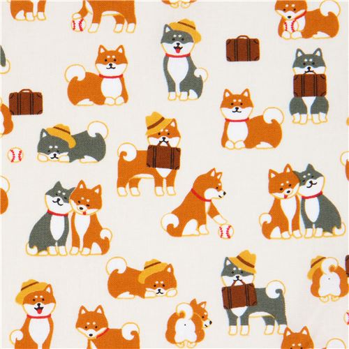 light cream fabric cute shiba inu dog animal from Japan Fabric