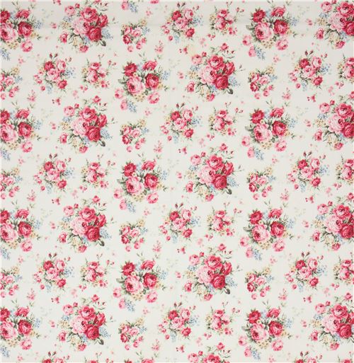 Remnant (45 x 110 cm) - light cream fabric with pink retro roses by Quilt Gate 3