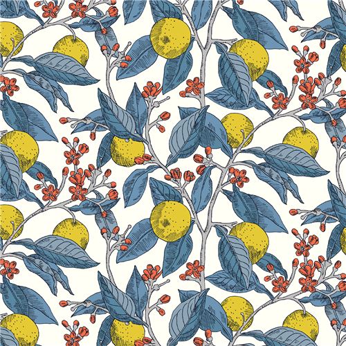 Chutes de tissu de (30 x 110 cm) - Tissu Liberty Fabrics cr�me clair avec des citrons jaunes, des fe 2