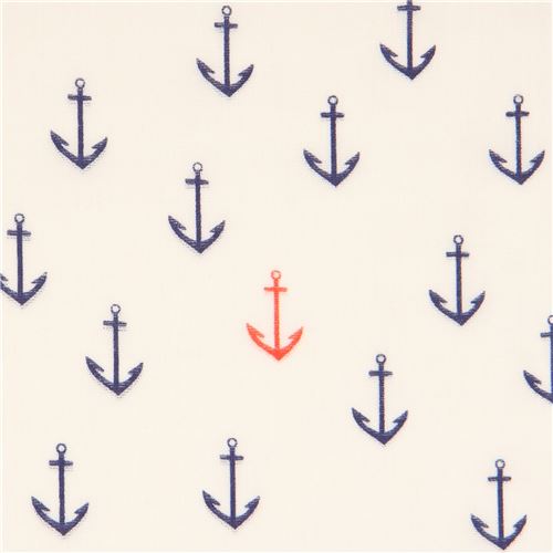 Hellcremefarbener marineblauer oranger Anker birch Doppelflor Bio-Stoff USA Stoff