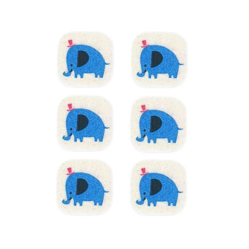 Patchs thermocollants carrs crme clair avec des lphants bleus - 6 pices