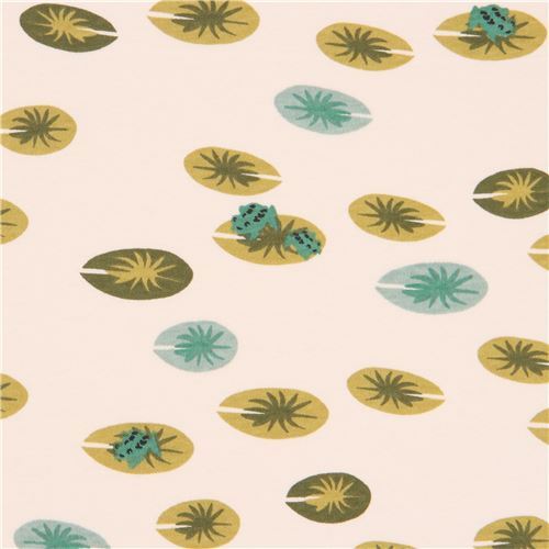 Tissu bio jersey crme clair avec des nnuphars verts, par birch USA Tissu