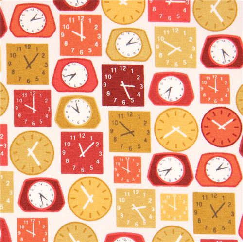 Hellcremefarbener orange dunkelrote Uhr Stoff von Andover Lila's Kitchen Stoff