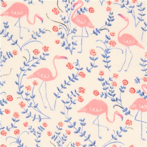 Hellcremefarbener pinker Flamingo Blume birch Doppelflor Bio-Stoff USA Stoff