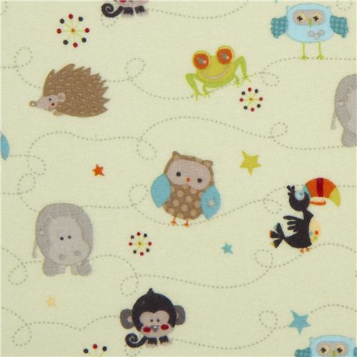 Tissu en flanelle Riley Blake vert clair, hibou et hérisson Tissu