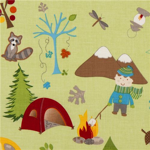 light green Riley Blake children fabric tent canoe animals 1