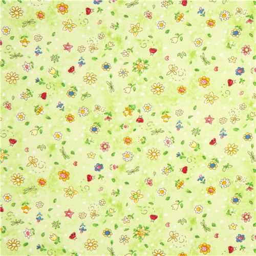 light green flannel fabric flower ladybird butterfly USA 2