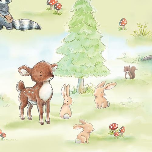 Hellgrner Stoff mit Waldtieren von Timeless Treasures Stoff