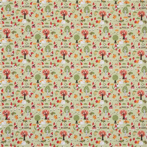 Resto de (23 x 152 cm) - Tela orgánica de punto jersey verde claro con gnomos de jardín de Lillestof 3